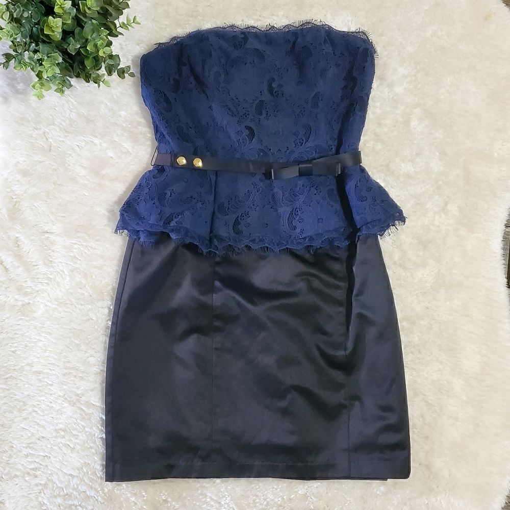 Kate Young for Target Navy Blue Lace & Black Strapless Cocktail Formal Dress, 4